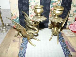 Pair of Bronze Griffin Candle Holders  