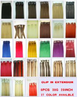 24 More color 20 6pcs HUMAN HAIR CLIP IN EXTENSION 30g  