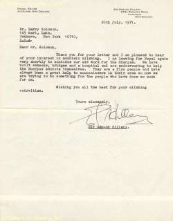 SIR EDMUND P. HILLARY   TYPED LETTER SIGNED 07/26/1971  