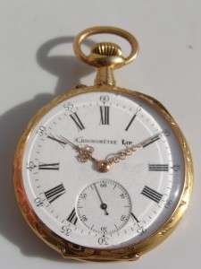   hand engraved 18k gold case Lip Chronometer pocket watch c1890s  