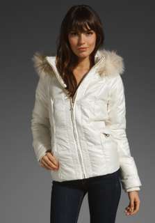 JUICY COUTURE Shimmer Puffer Jacket with Faux Fur Hood in Angel at 