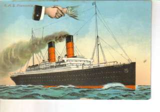 RMS Franconia ship art 1900s ocean steamer postcard  