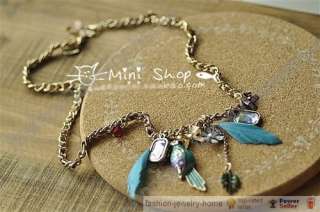 Fashion Parrot Feather Flower Bowknot Leaf Charms Necklace  