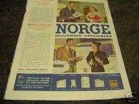 1944 Antique Norge Refrigerator & Appliance Color Ad  