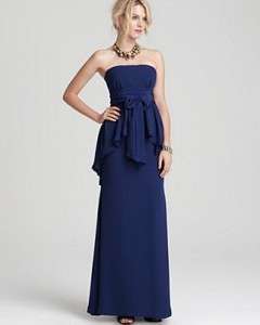   Max Azria RUELLA STRAPLESS LONG TIERED DRESS Gown Blue US 6/8  