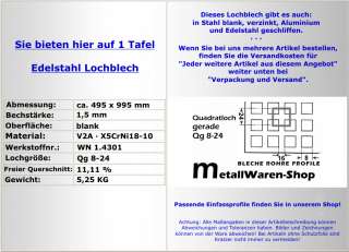 Lochblech Qg 8 24 Edelstahl 500 x 1000 x 1,5 mm V2A/779  