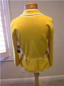 NWT Jones New York cotton sweater cardigan yellow/white piping size M 