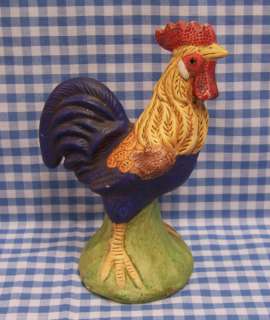 CERAMIC CHICKEN RED BLUE YELLOW GREEN ROOSTER  