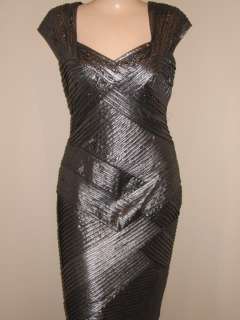 Tadashi Shoji Metallic Silver Pleated Jersey Dress Sz M New  
