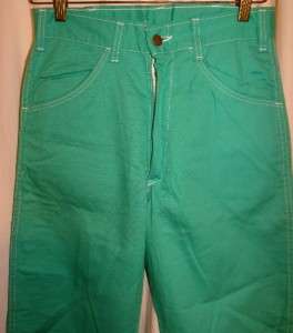   70s NOS Deadstock Green Mens Key Painter Pants Jeans 27 W L  