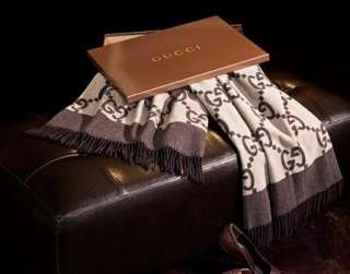 NEW AUTHENTIC GUCCI THROW WOOL / CASHMERE BLANKET BROWN  