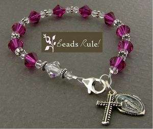   Pink/Red Crystal Birthstone Rosary Bracelet ~ July Birthday  