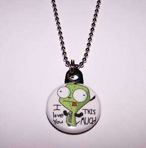 Gir Love/Invader Zim 1 Button Charm Necklace New  