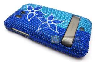 BLUE FLOWERS Diamond Bling Cover Case HTC Thunderbolt  