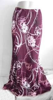 New Pleated burgandy floral swirl pattern long Maxi Skirt womens 