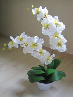 Orchidee Kunstpflanze Dekopflanze 2 Rispen weiß gelb  