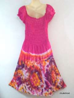 Tie Dye Smock Sundress Dress Skirt Gypsy Pink,XS L  
