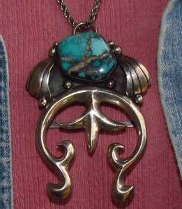   OLD PAWN NATIVE WESTERN ST SILVER MATRIX TURQUOISE SCARF TIE PENDANT