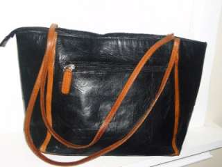 etienne aigner distressed black british tan leather tote shoulder bag 