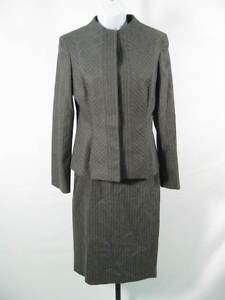 ERRENNO Gray White Pinstripe Wool Jacket Skirt Suit 40  
