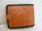 vtg 70s brown tooled roses leather wallet billfold nice quick