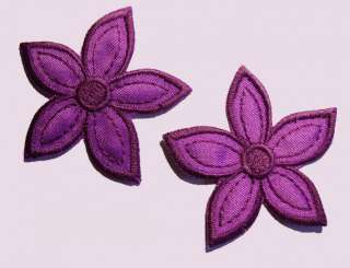 2x Purple fabric flowers motif/applique iron on toppers  