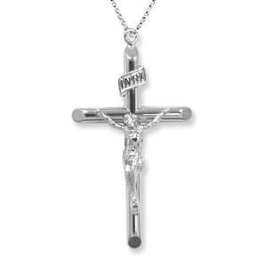   Sterling Silver Solid Tubular Crucifix Cross Pendant, 24 Jewelry