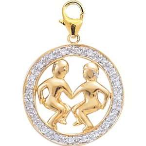  14K Gold 1/10ct HIJ Diamond Gemini Spring Ring Charm Arts 