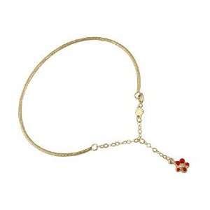  18Kt Yellow Gold Bangle with Red Hanging Flower Jewelry