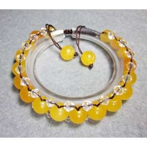  Yellow Jade Crystal Quartz Beads Bracelet 