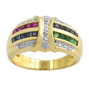   Cttw Multi Gemstone & 0.10 Ct Diamond 14 Karat Yellow Gold Ring Size 7
