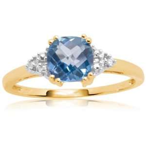   Yellow Gold, December Birthstone, Blue Topaz and Diamond Ring, Size 9