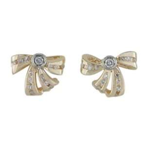 10Kt Yellow Gold & Diamond Bow Tie Earrings Jewelry