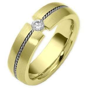 com 6mm Diamond Two Tone 18 Karat Gold Comfort Fit Wedding Band Ring 