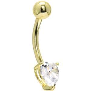   14kt Yellow Gold Cubic Zirconia Heart Solitaire Belly Ring Jewelry