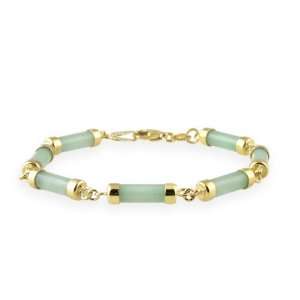    18k Gold over Sterling Silver Green Jade Link Bracelet Jewelry