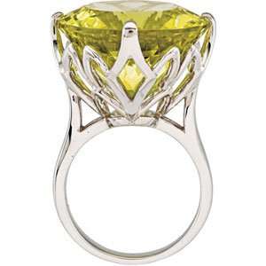   Sterling Silver 20.00X20.00 MM Genuine Green Gold Quartz Ring Jewelry