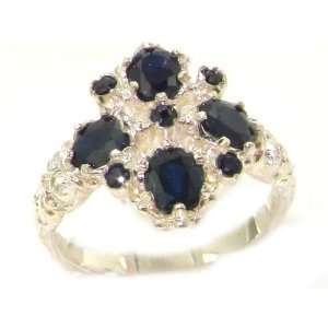 Luxury Ladies Victorian Style Solid White Gold Sapphire Ring   Size 7 