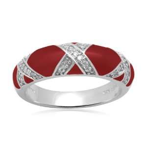 Sterling Silver Enamel X Diamond Ring (1/6 cttw, I J Color, I2 I3 