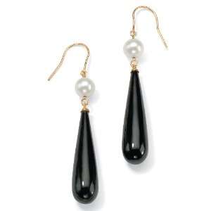   Jewelry 14K Gold Jade Black/Cultured Freshwater Pearl Pierced Earrings