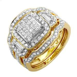 Gold Princess, Round & Baguette Diamond Ladies Bridal Ring Engagement 