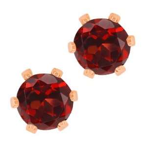   Round Red Garnet Rose Gold Plated 6 prong Stud Earrings 6mm Jewelry