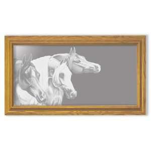 Decorative Framed Mirror Wall Decor With Arabian Horse Etched Mirror 