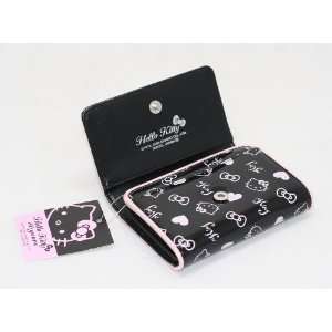   Hello Kitty Black with Pink Bows and Hearts Bifold Wallet   Size 6.5