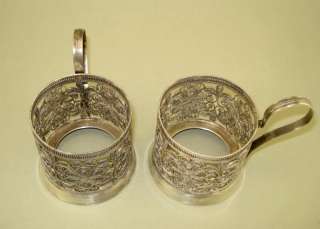 Antique Russian Silver Plate Filigree Tea Cup Holders  