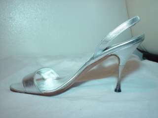 MANOLO BLAHNIK Silver Slingback Heels Shoes Sz 36.5 6  