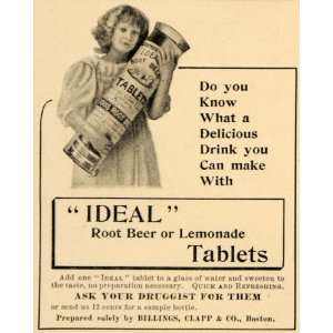 Ad Ideal Root Beer Lemonade Tablets Billings Clapp   Original Print Ad 