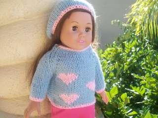 American Girl Doll Clothes Hand knit sweater & hat set  