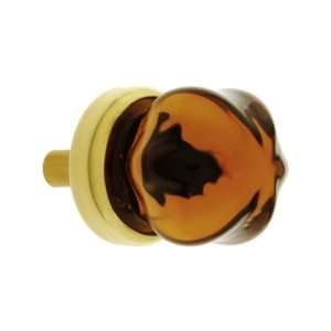  Small Victorian Style Amber Glass Cabinet Knob With Brass 
