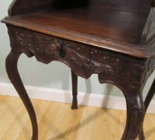 Antique Louis XV Rococo Side Table Nightstand End Table Dark Oak 